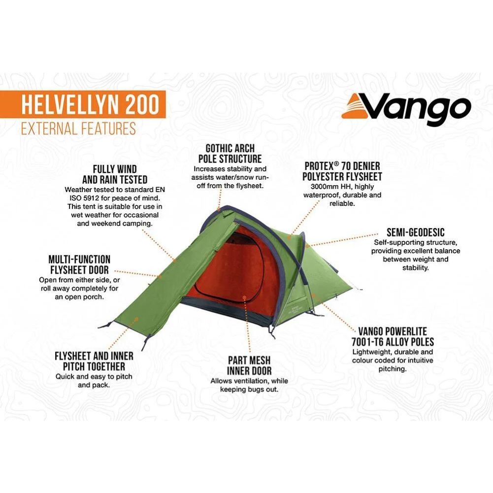 Vango Helvellyn 200 Trekking Tent - 2 Man Semi-Geodesic Tent - External Features