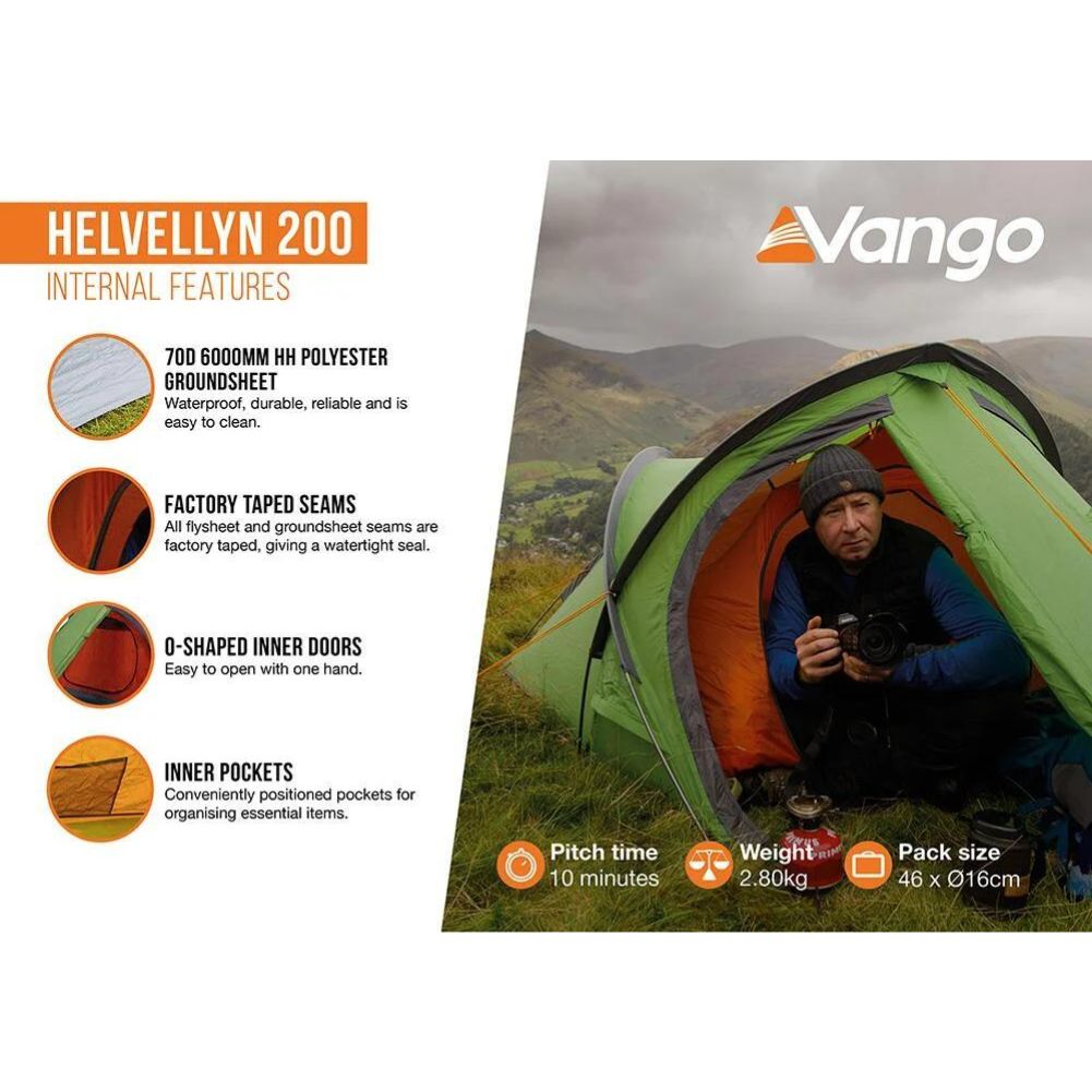 Vango Helvellyn 200 Trekking Tent - 2 Man Semi-Geodesic Tent - Internal Features