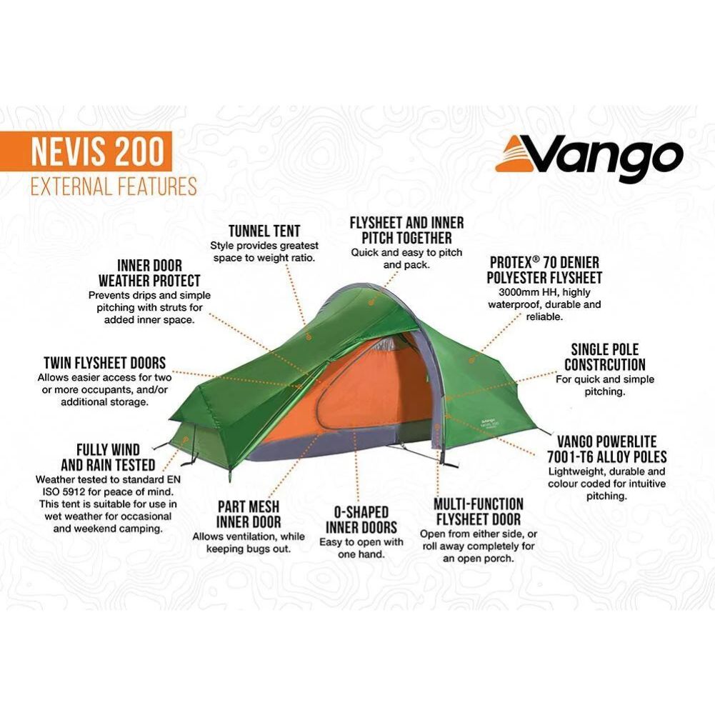 Vango Nevis 200 Tent - 2 Man Trekking Tent - External Features