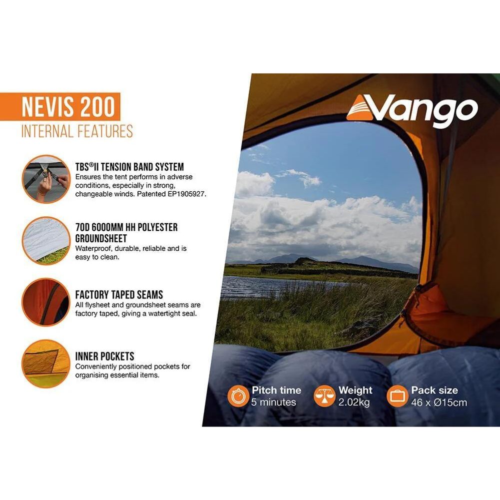 Vango Nevis 200 Tent - 2 Man Trekking Tent - Internal Features