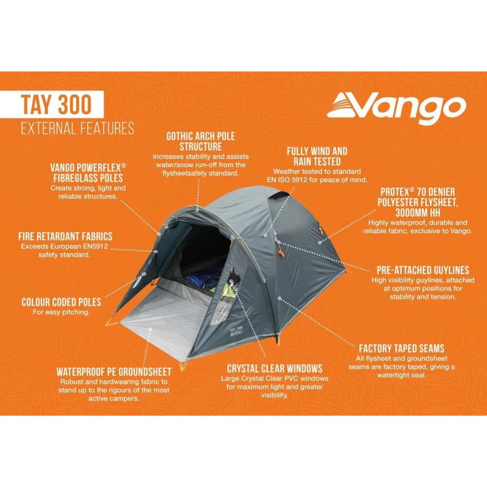 Vango Tay 300 Tent - 3 Man Tent (Deep Blue) - External Features