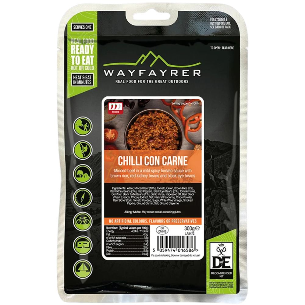 Wayfayrer Chilli Con Carne & Rice - Outdoor Camping Ready to Eat Meal Pouch