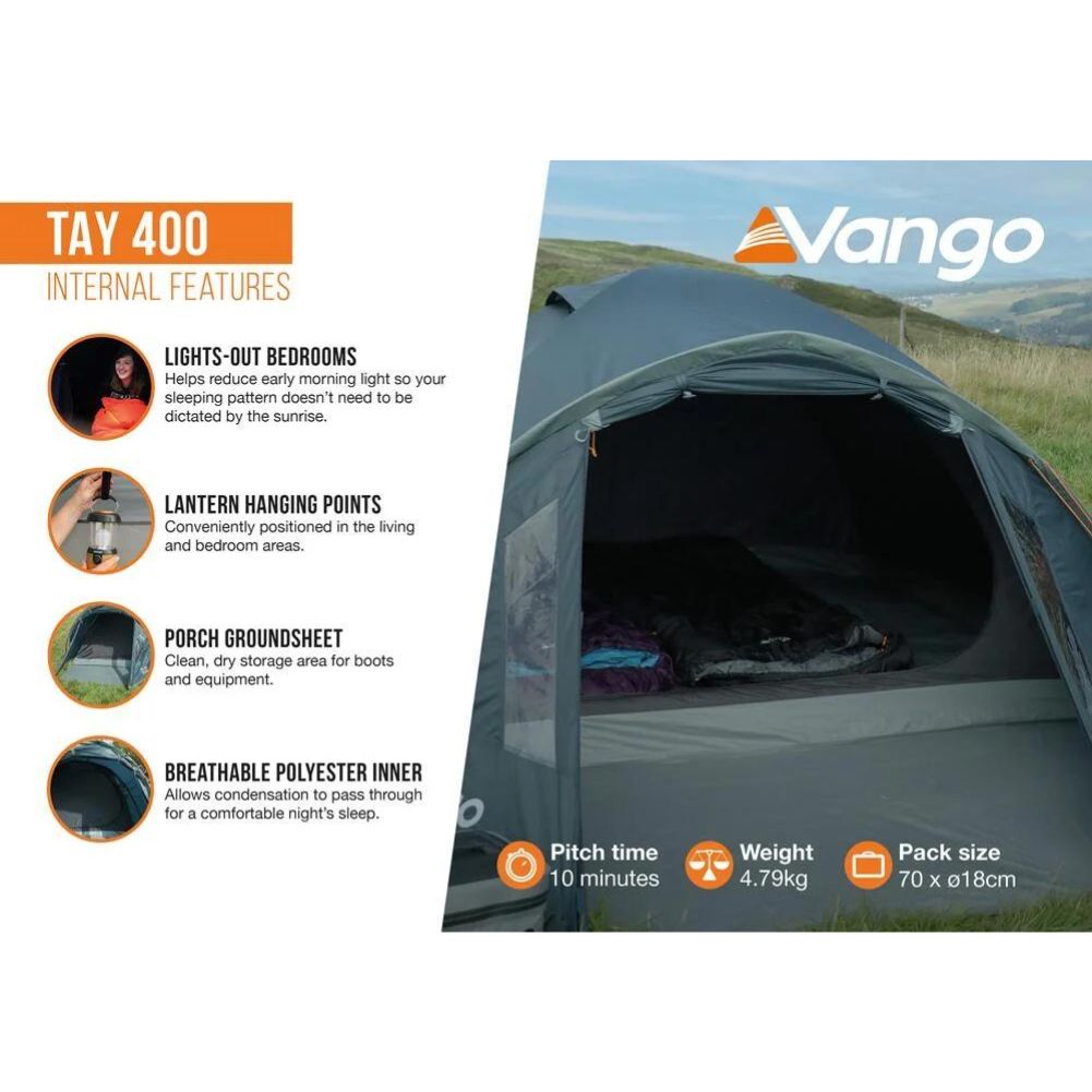 Vango Tay 400 Tent - 4 Man Tent (Deep Blue) - More Features