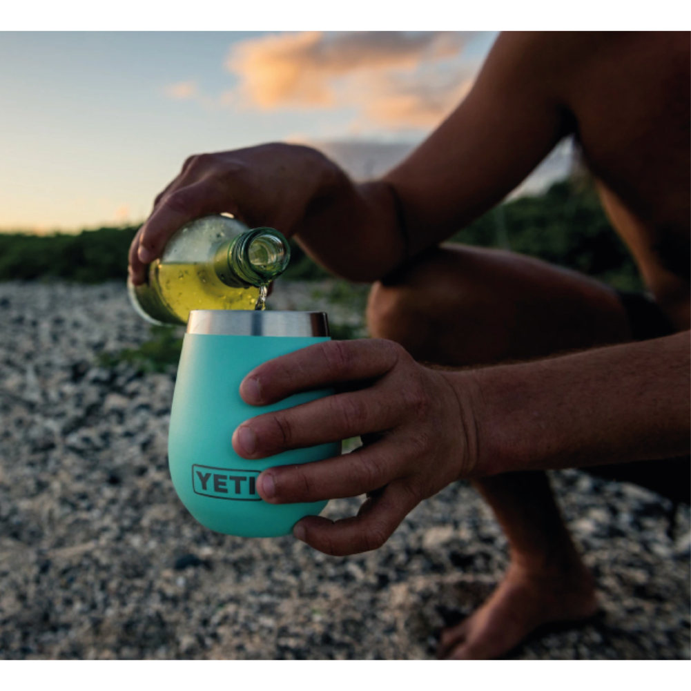 Yeti Rambler 10 OZ Wine Tumbler (Seafoam) being used