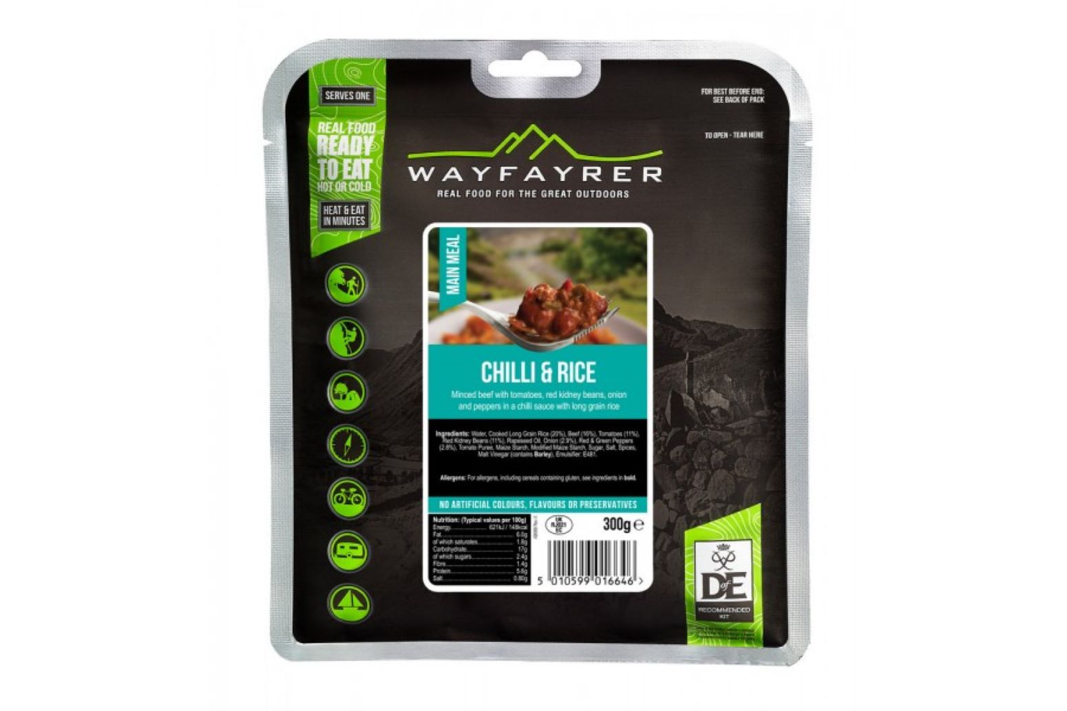 Wayfayrer Chilli Con Carne & Rice - Outdoor Camping Ready to Eat Meal Pouch