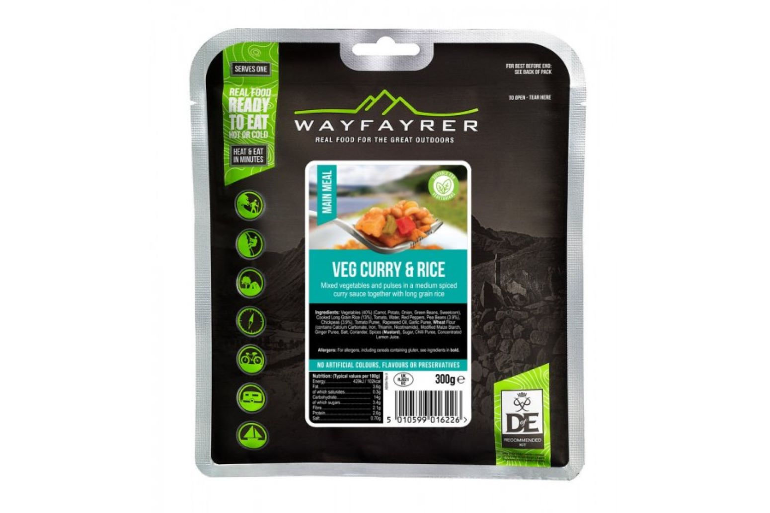 Wayfayrer Vegetable Curry &amp;amp; Rice - Outdoor Camping Ready to Eat Meal Pouch