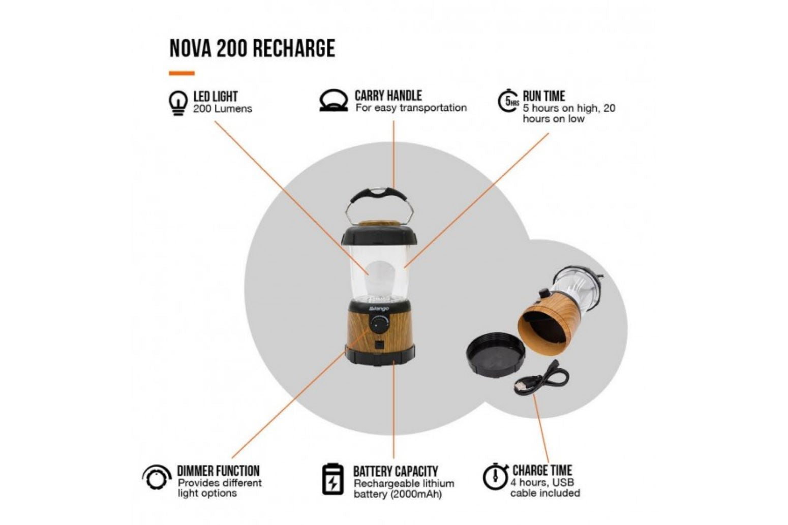Vango Nova 200 Recharge Lantern - Camping Lantern