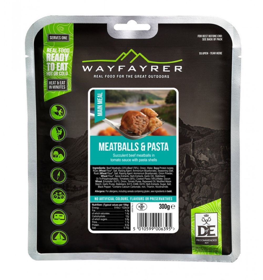 Wayfayrer Meatballs &amp; Pasta - Outdoor Camping Ready to Eat Meal Pouch