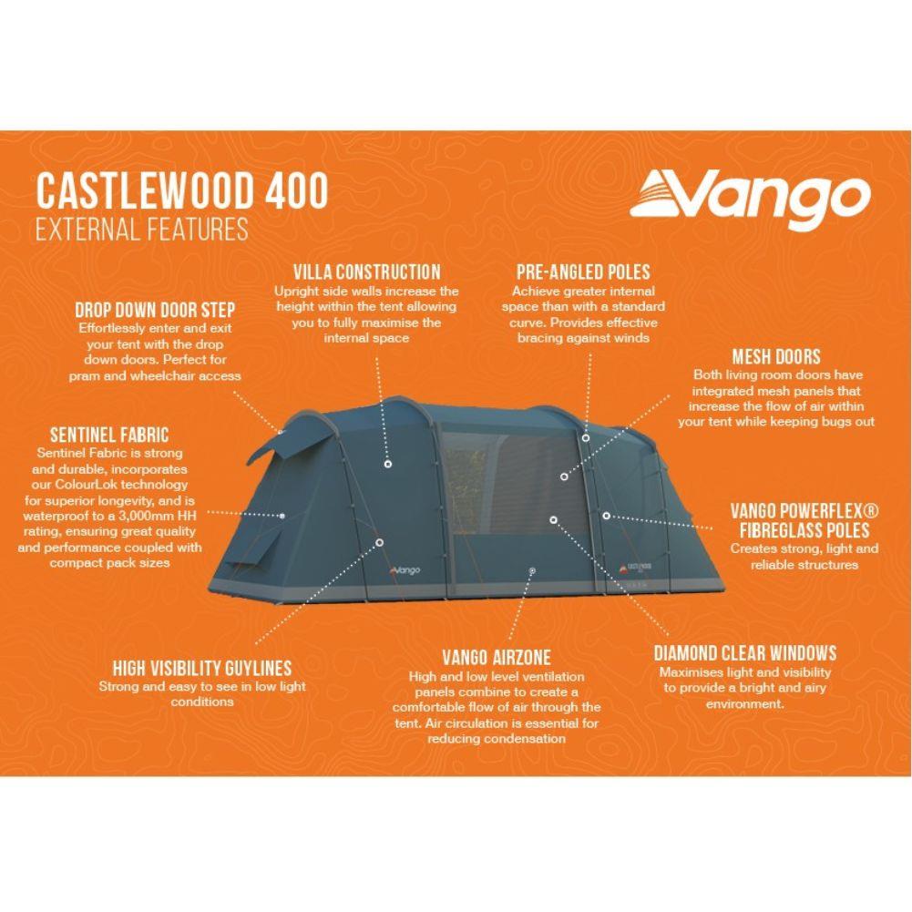 Vango Castlewood 400xl Package Tent - 4 Man Poled Family Tent (Includes Footprint)