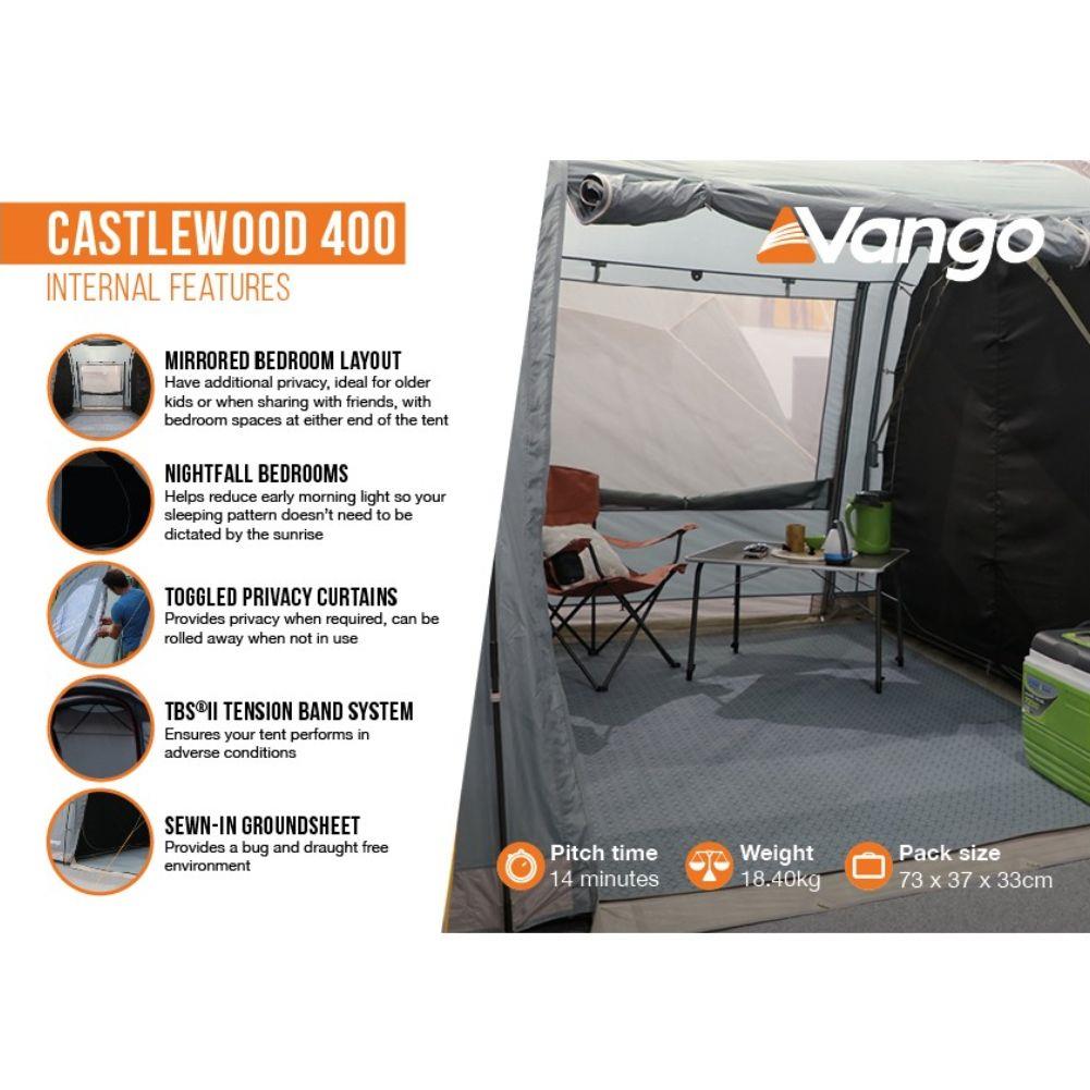 Vango Castlewood 400xl Package Tent - 4 Man Poled Family Tent (Includes Footprint)