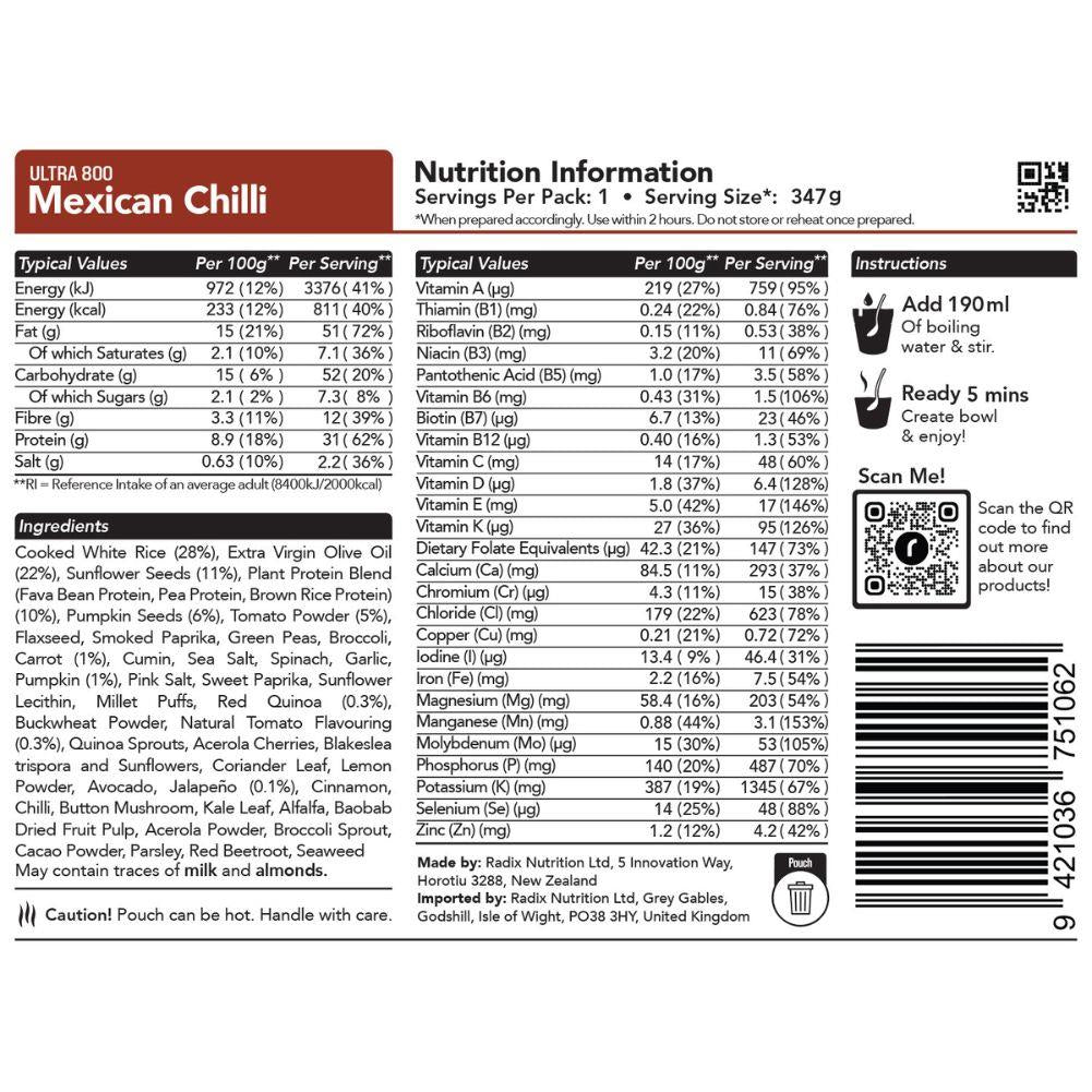 Radix Nutrition Ultra Meals v8.0 - 800Kcal (Mexican Chili)