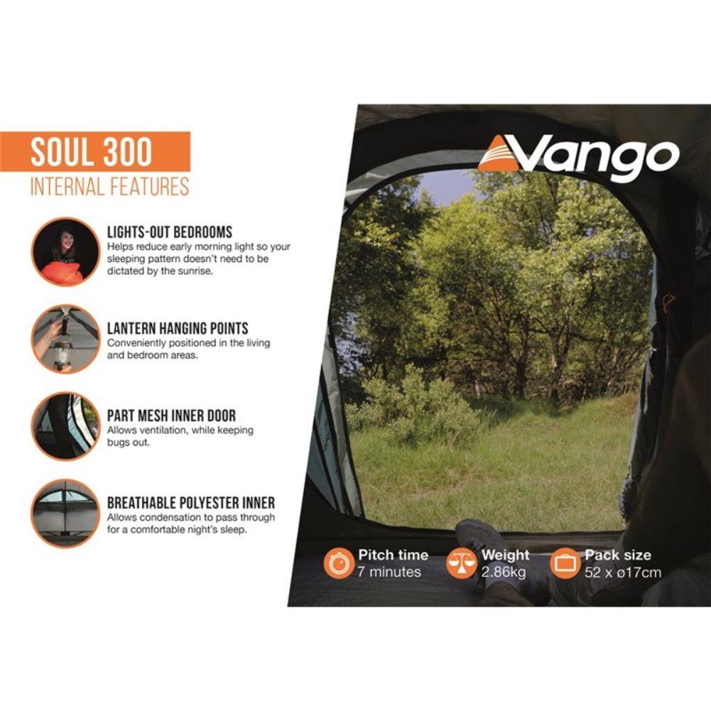 Vango Soul 300 Tent - 3 Man Tent (Deep Blue) More Features