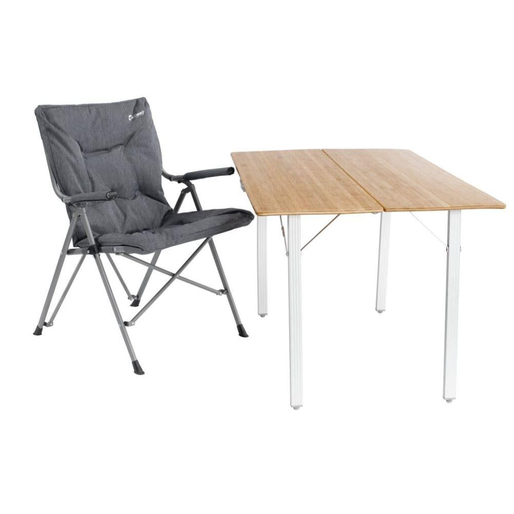 Outwell Folding Furniture Alder Lake (Black/Grey) with a table