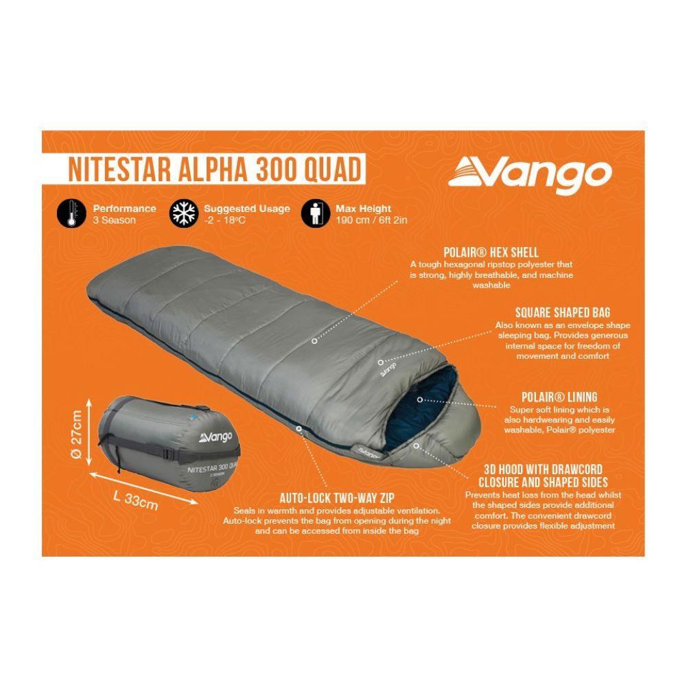 Vango Nitestar Alpha 300 Quad Sleeping Bag (Fog) info