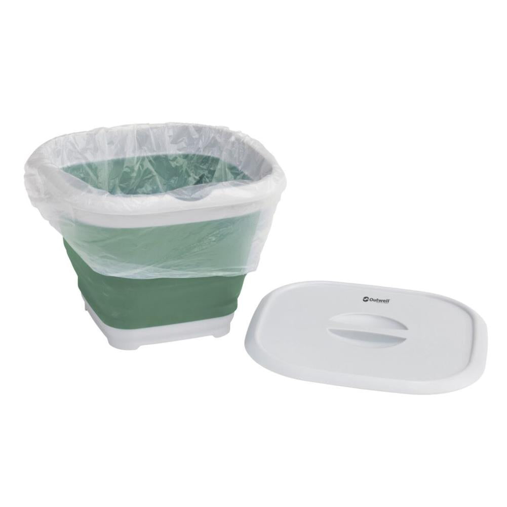 Outwell Collaps Bucket Square w/lid (Shadow Green) with a bin bag