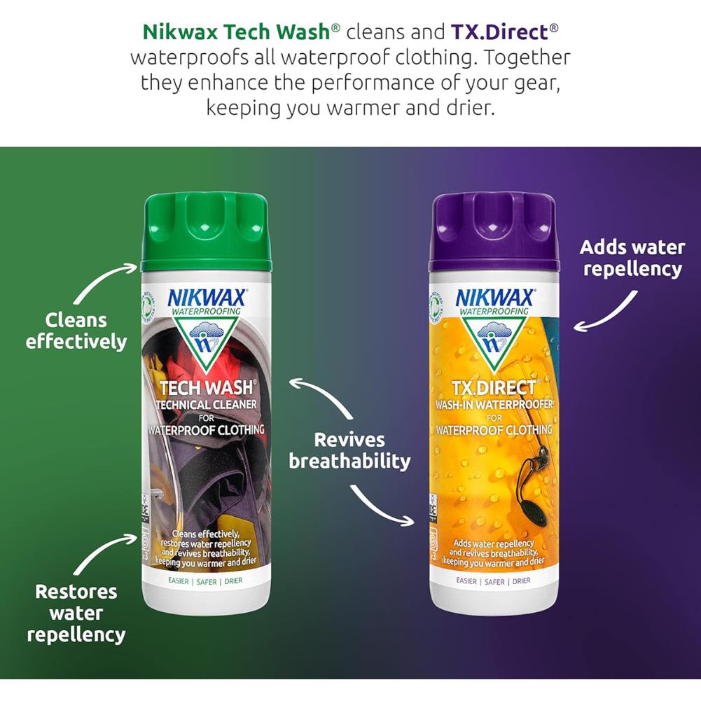 Nikwax Twin Tech Wash/TX Direct Wash In (300ml) info on the two