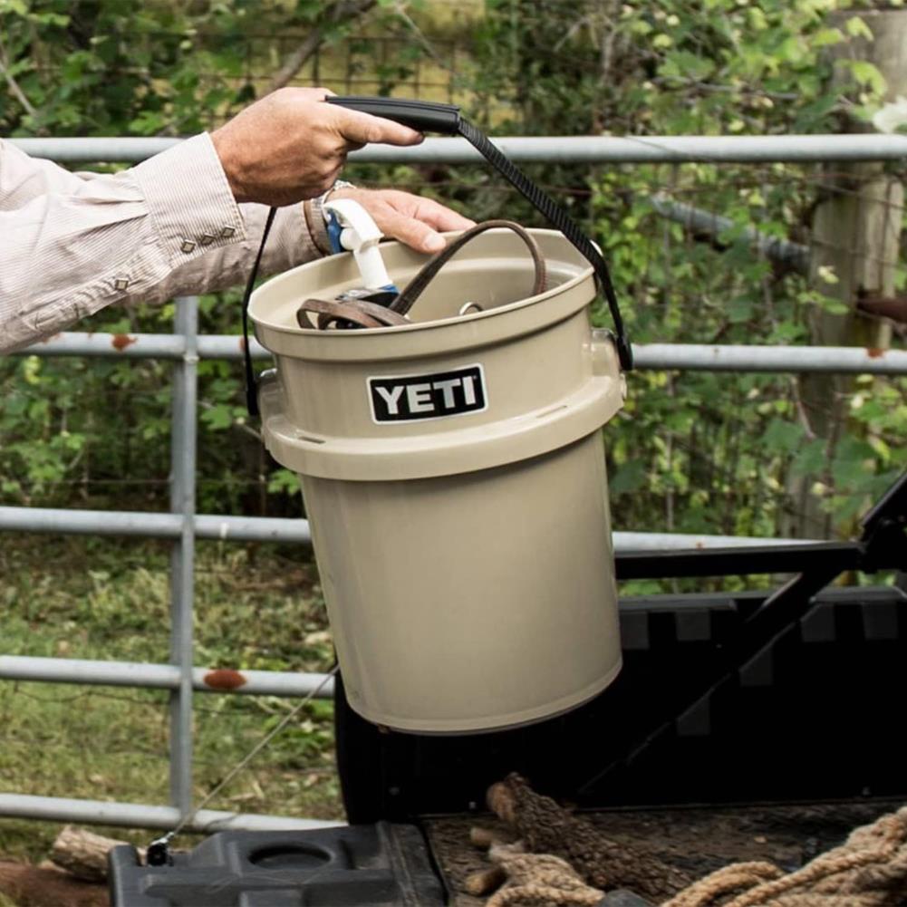 YETI Loadout 5 Gallon Bucket (Tan) put into car