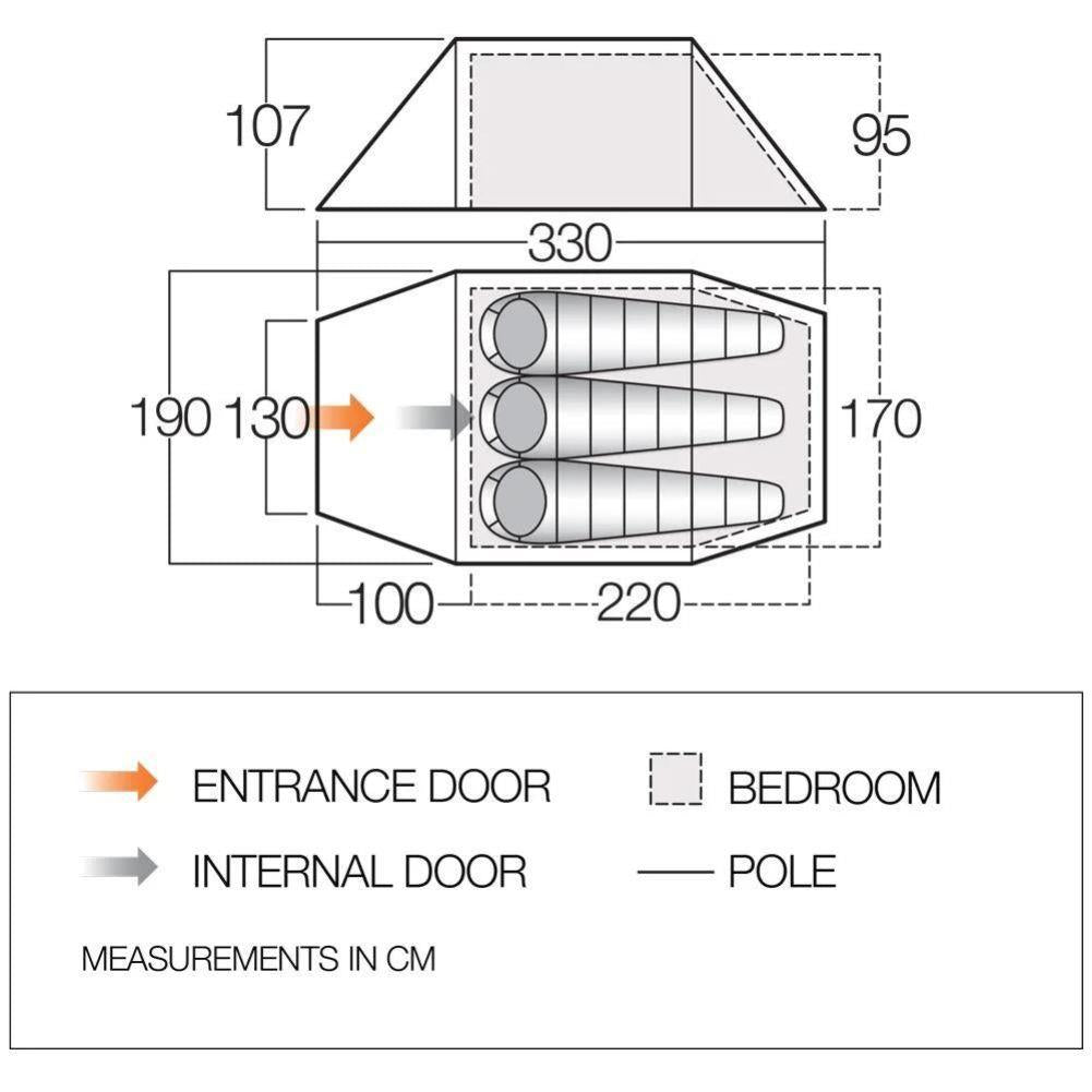 Vango Scafell 300 Tent - 3 Man Trekking Tent Size