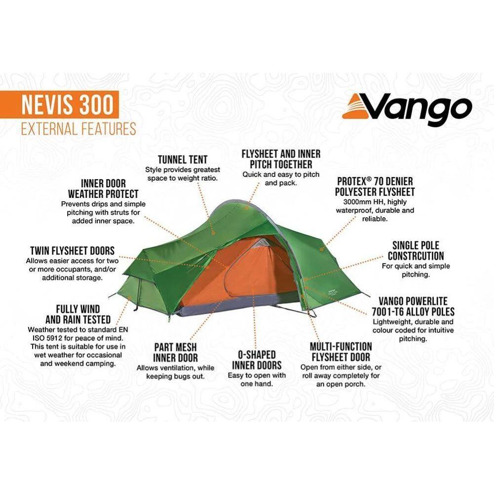 Vango Nevis 300 Tent - 3 Person Tent (Pamir Green) - External Features