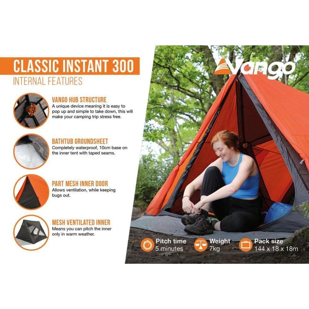 Vango Classic Instant 300 Tent - 3 Man Tent (Orange) - Internal Features