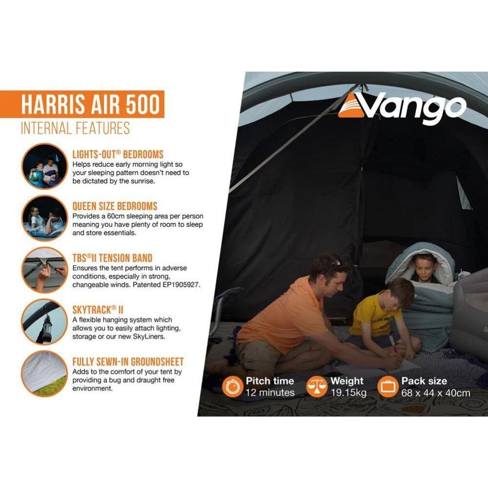 Vango Harris Air 500 Tent - 5 Man Inflatable Airbeam Tent (Mineral Green) Internal Features