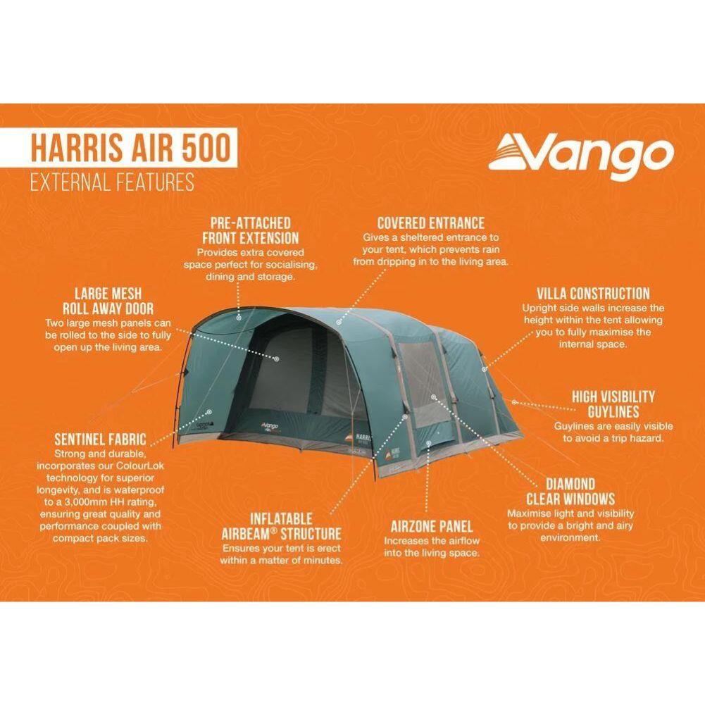 Vango Harris Air 500 Tent - 5 Man Inflatable Airbeam Tent (Mineral Green) External Features