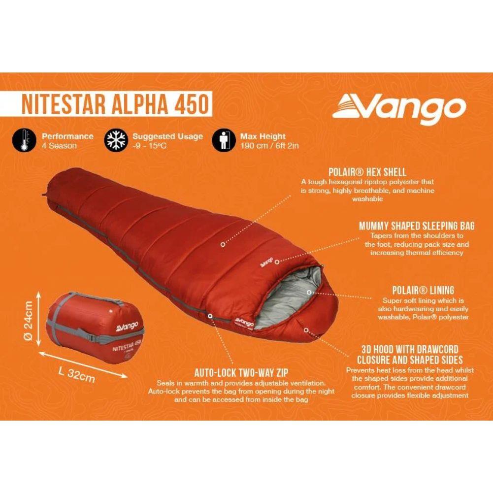 Vango Nitestar Alpha 450 Sleeping Bag (Harissa) info