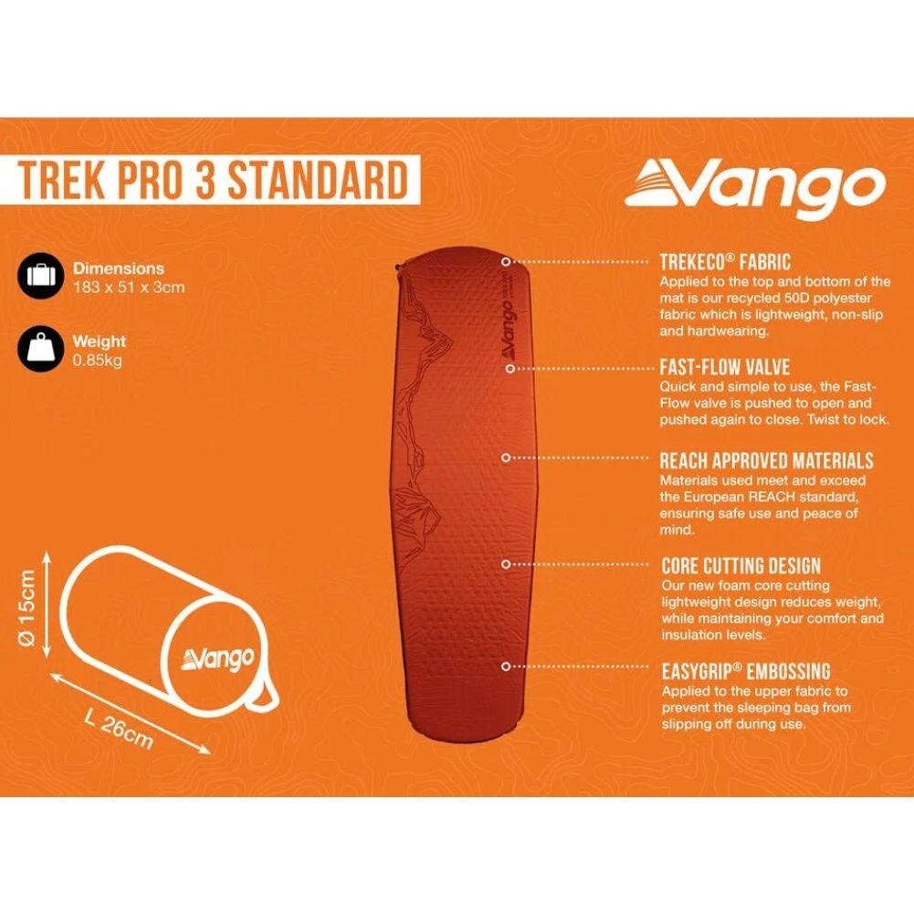 Vango Trek Pro 3 Standard Self-Inflating Mat (Harissa) info