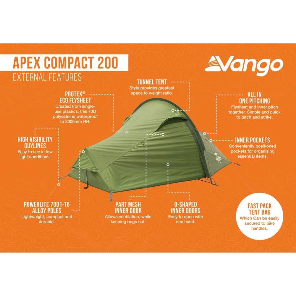 Vango Apex Compact 200 Tent - 2 Man Lightweight Tent (Forest Green)