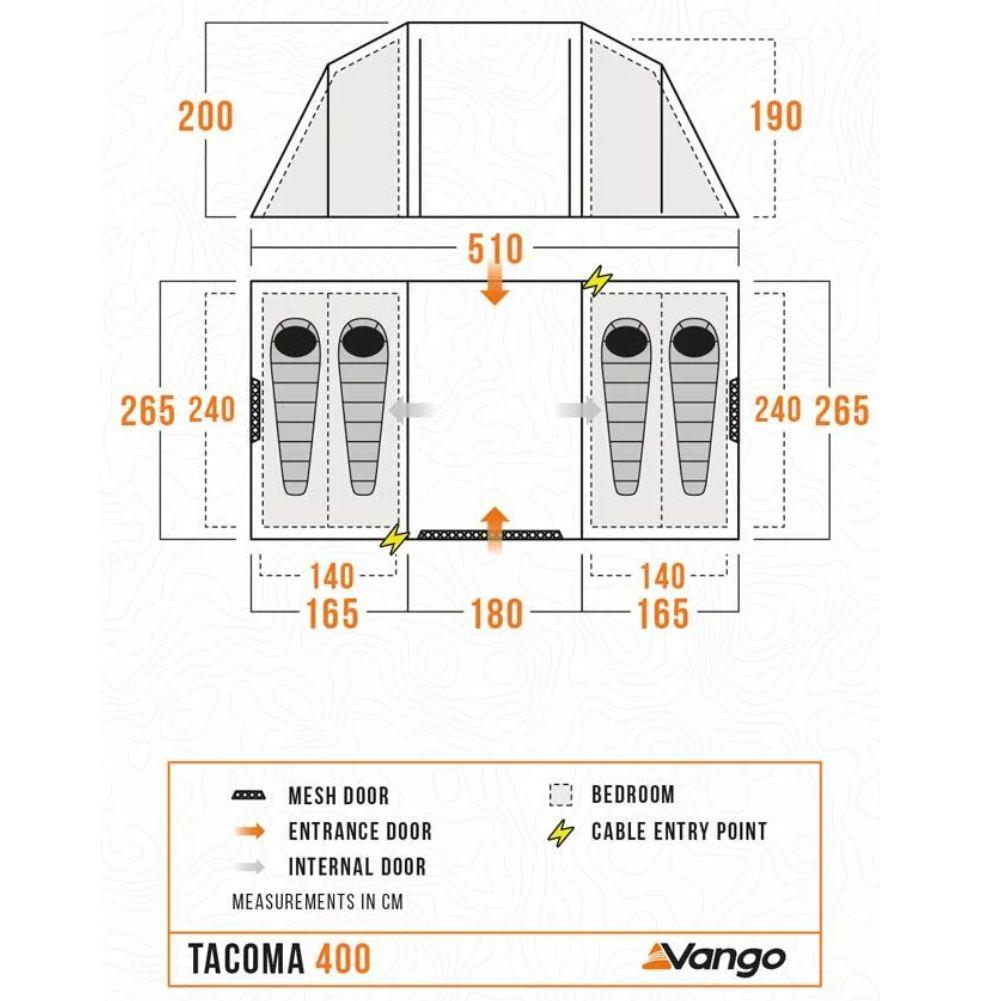 Vango Tacoma 400 Package - 4-Man Tent (Deep Blue) diagram
