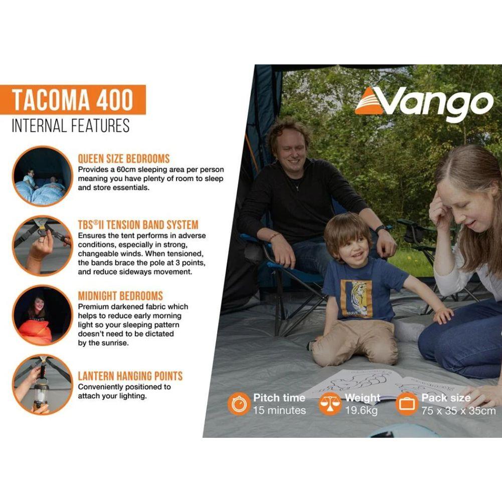 Vango Tacoma 400 Tent Package - 4-Man Tent with Footprint (Deep Blue)