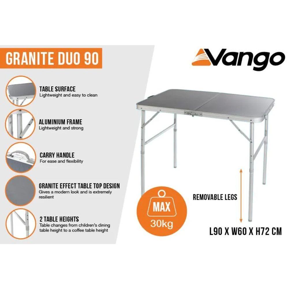 Vango Granite Duo 90 Foldable Camping Table info