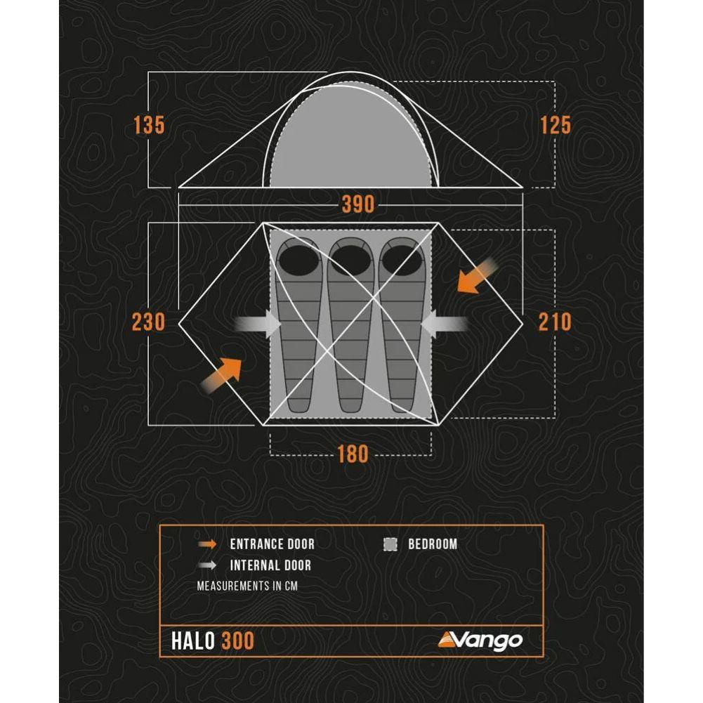 Vango Halo 300 Tent - 3-Man Tent (Forest Green) 2025 diagram