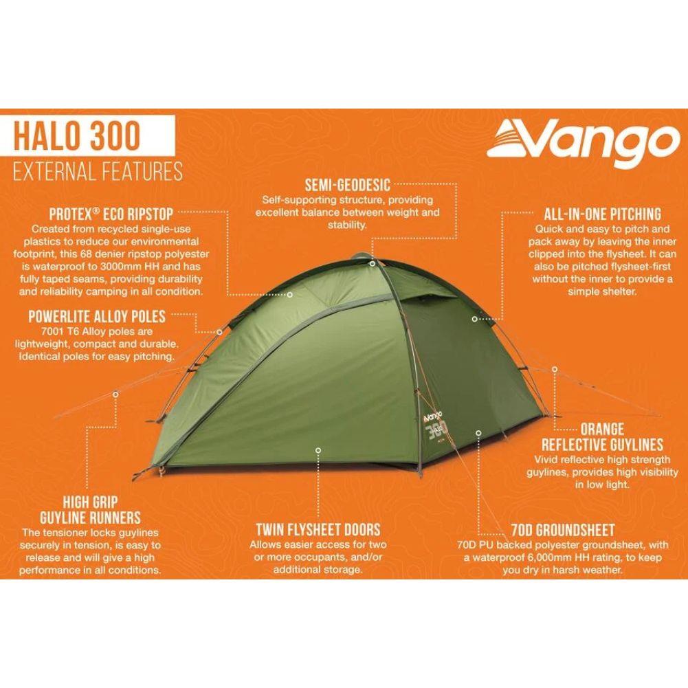 Vango Halo 300 Tent - 3-Man Tent (Forest Green) 2025 more info
