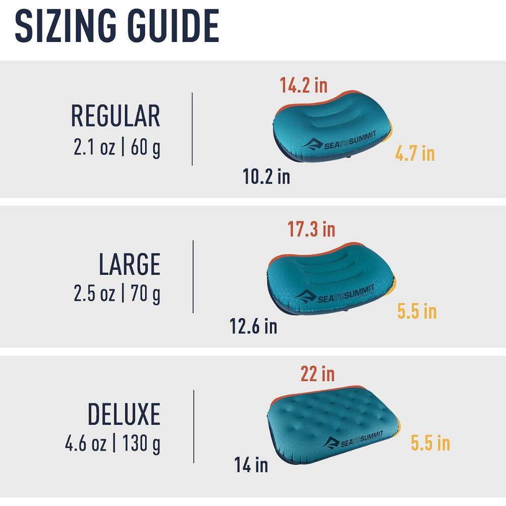 Sea to Summit Aeros Ultralight Pillow Deluxe (Aqua) sizes