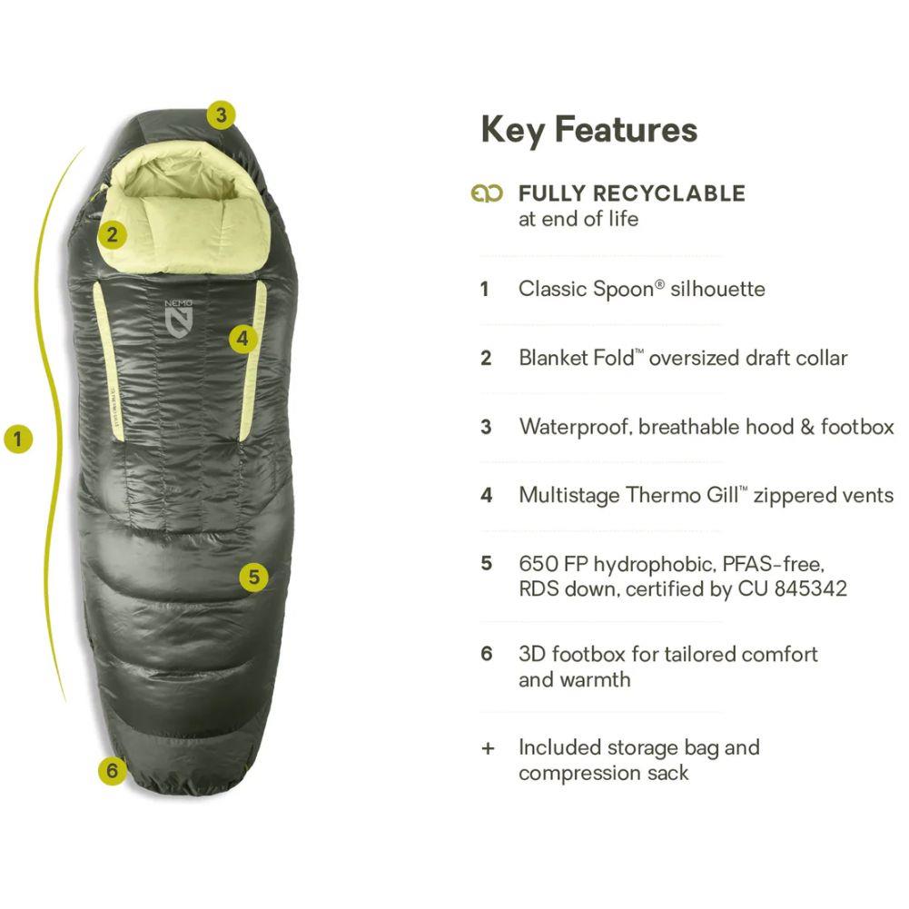 Nemo Equipment Disco Women's Endless Promise 15°F Regular Down Sleeping Bag (Boreal) Info
