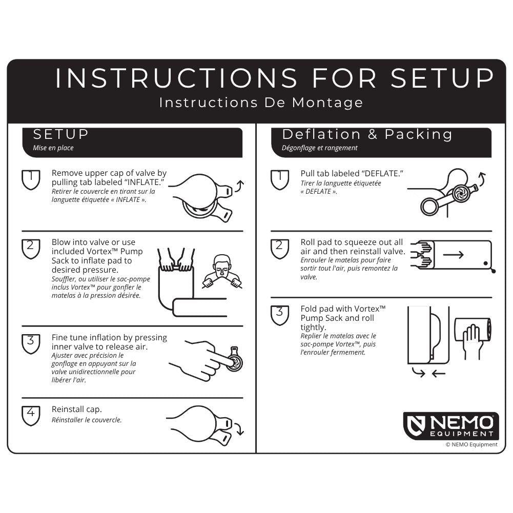 Nemo Equipment Tensor All-Season Ultralight Insulated Sleeping Pad (Regular) Instructions 