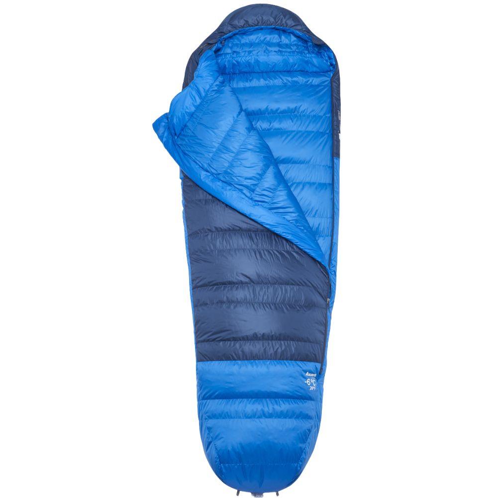 Rab Ascent Down Sleeping Bag (-6°C) - Long Wide - Left Zip (Tempest Blue/Maya Blue) open