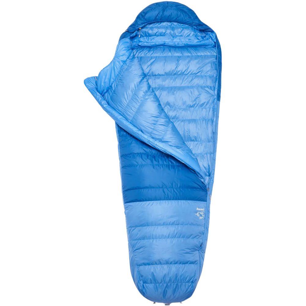 Rab Women's Ascent Down Sleeping Bag (-6°C) - Regular - Left Zip (Dark Bluebird/Bluebird) open