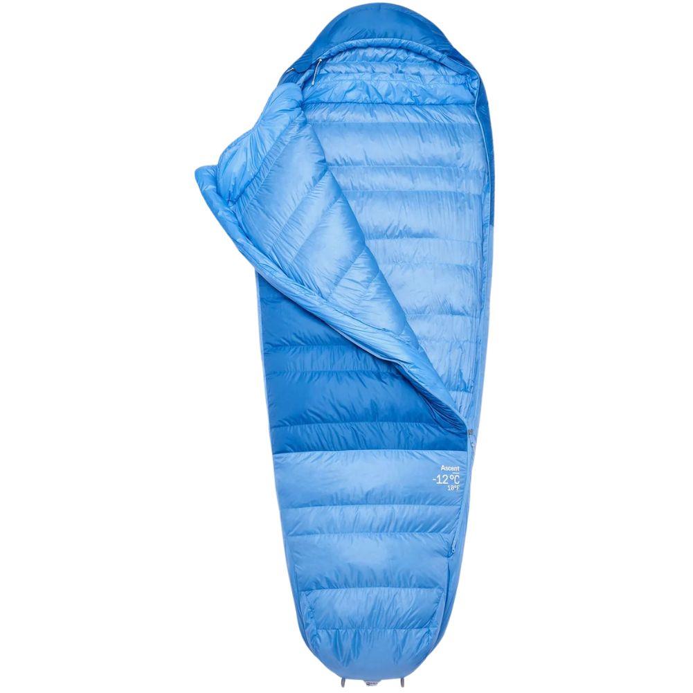 Rab Women's Ascent Down Sleeping Bag (-12°C) - Regular - Left Zip (Dark Bluebird/Bluebird) open