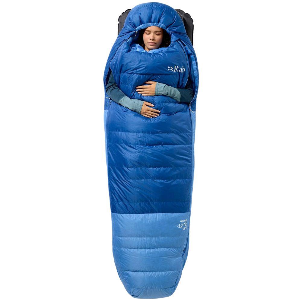 Rab Women's Ascent Down Sleeping Bag (-12°C) - Regular - Left Zip (Dark Bluebird/Bluebird) sleep