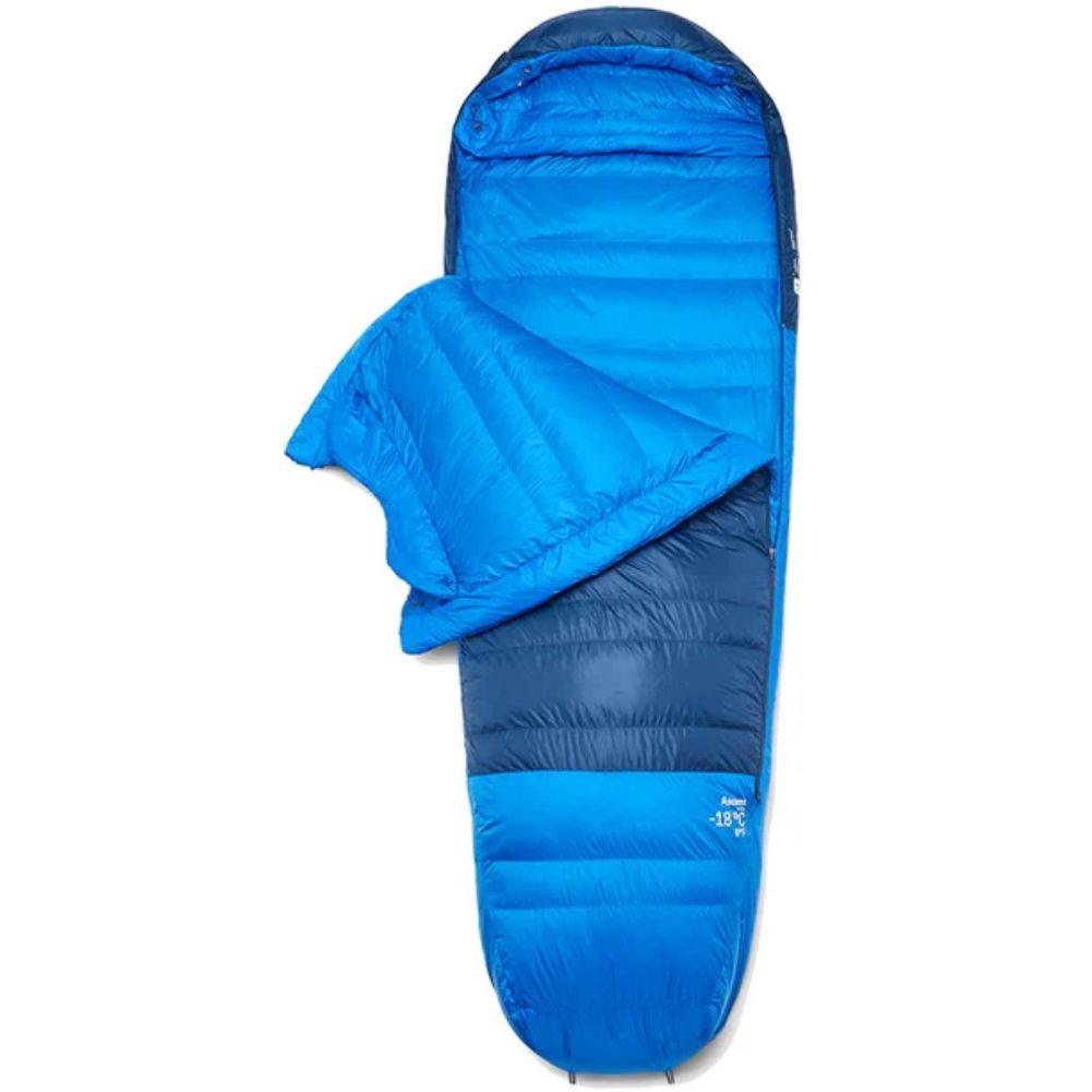 Rab Ascent Down Sleeping Bag (-18°C) - Regular - Left Zip (Tempest Blue/Maya Blue) open