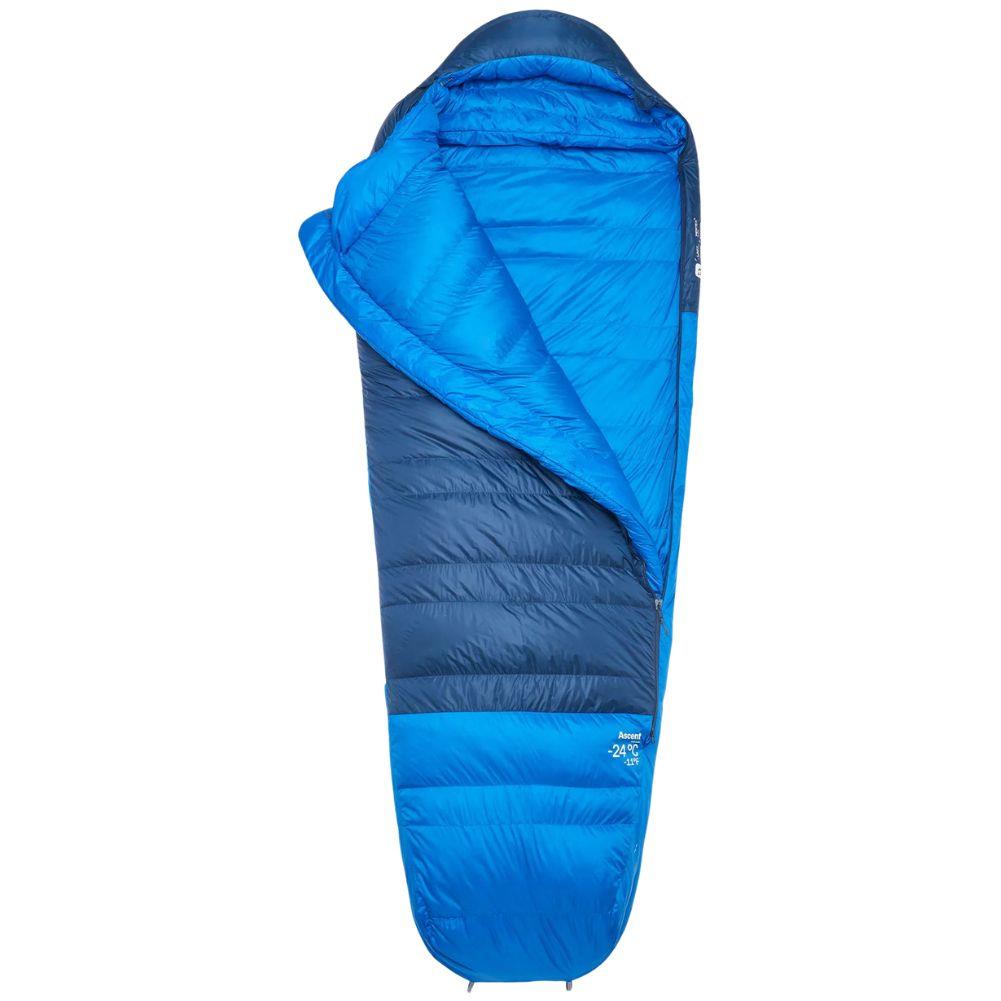 Rab Ascent Down Sleeping Bag (-24°C) - Regular - Left Zip (Tempest Blue/Maya Blue) open