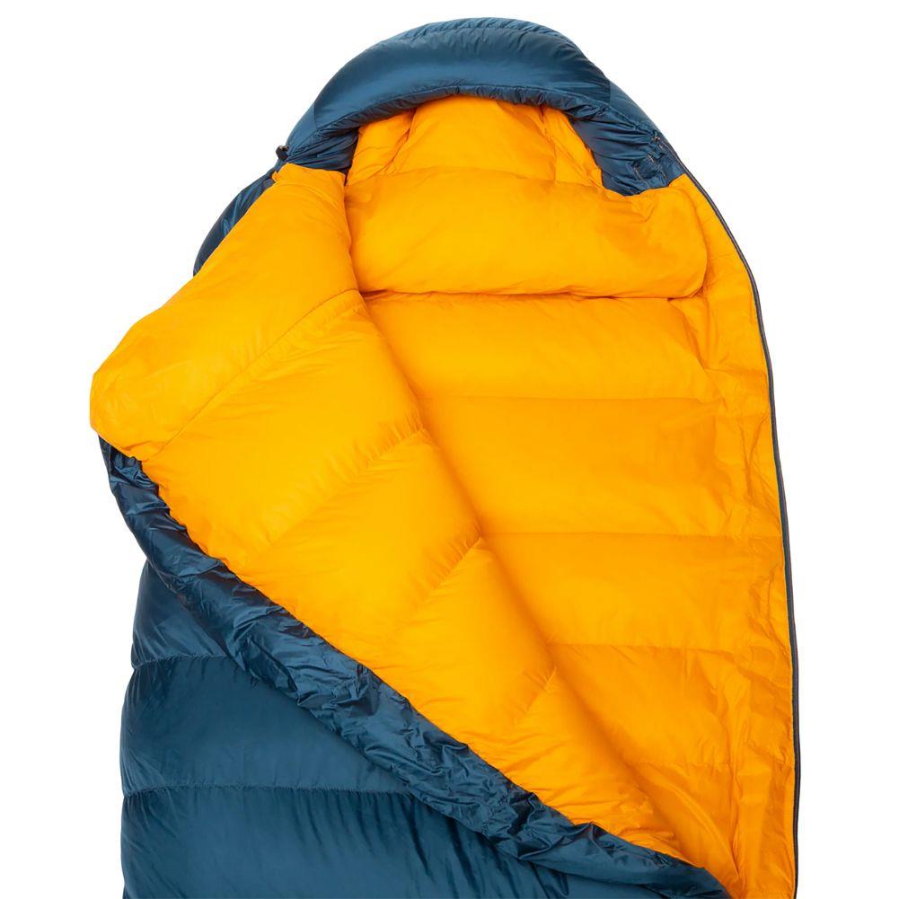 Mountain Equipment Helium 400 Long Down Sleeping Bag (Majolica Blue) flap open