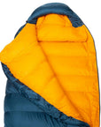 Mountain Equipment Helium 400 Long Down Sleeping Bag (Majolica Blue) flap open
