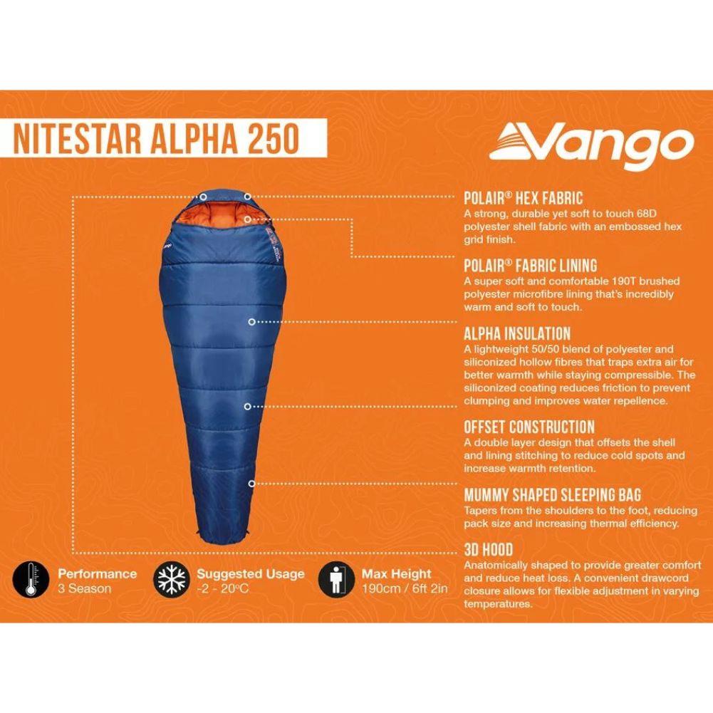 Vango Nitestar Alpha 250 Trekking Sleeping Bag (Neptune) info