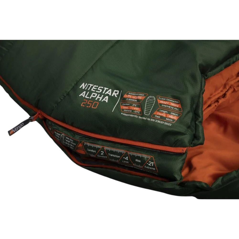 Vango Nitestar Alpha 250 Trekking Sleeping Bag (Forest Green) corn side