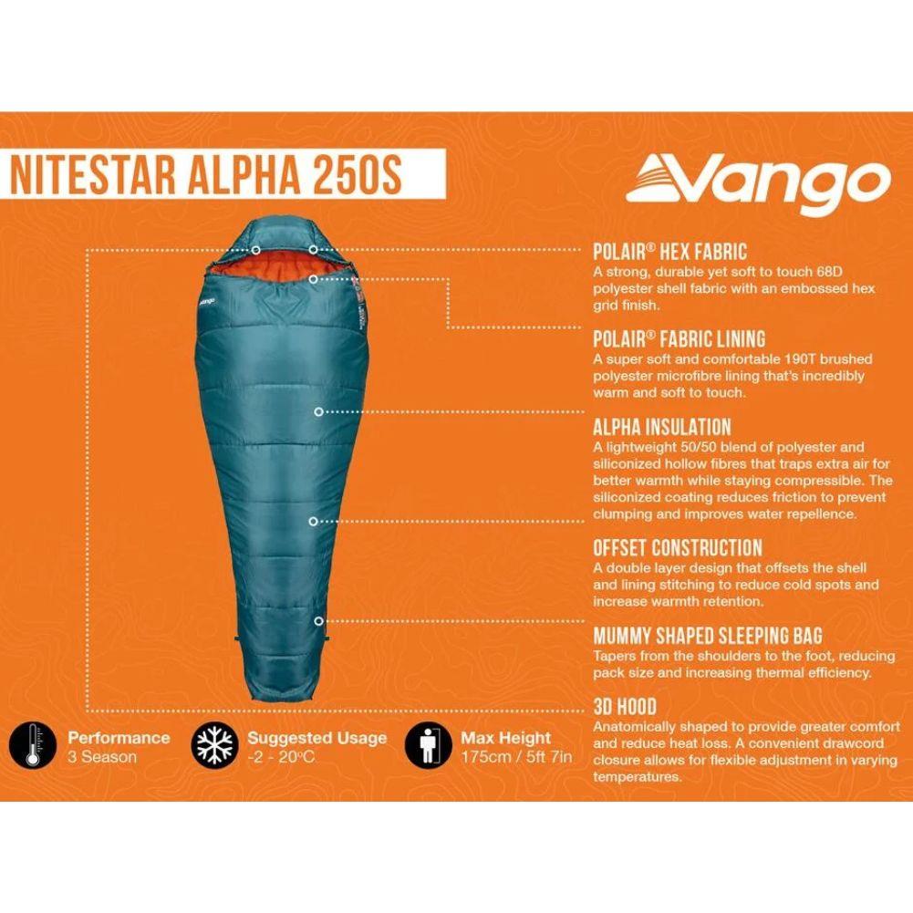 Vango Nitestar Alpha 250S Trekking Sleeping Bag (Gale) info