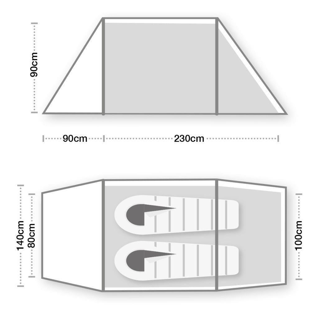 Wild Country Hoolie Compact 2 Tent + Hoolie Compact 2 Footprint + Free Wild Country Aluminium Alloy V-Angle Peg (10 Pack) Measurement