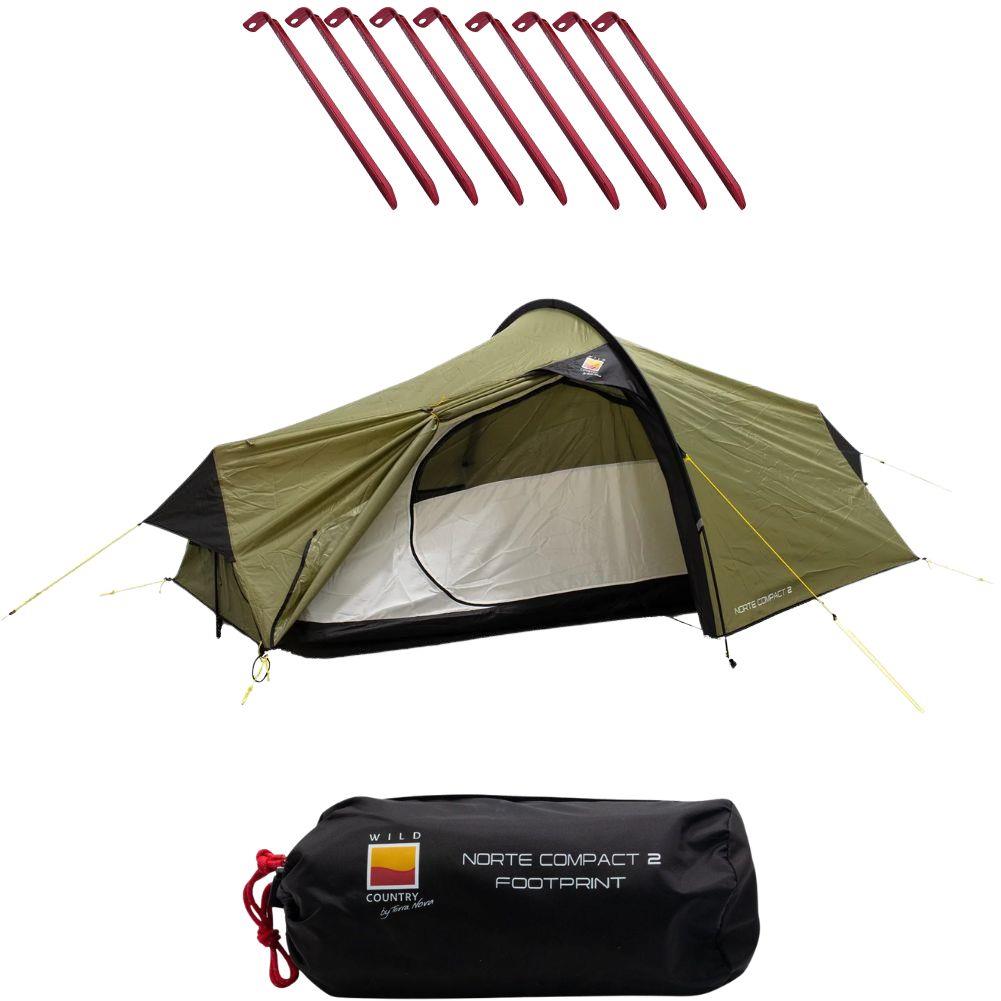 Wild Country Norte Compact 2 Tent + Norte Compact 2 Footprint + Free Wild Country Aluminium Alloy V-Angle Peg (10 Pack)